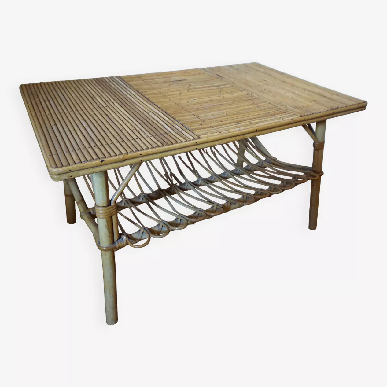 Table basse en rotin, années 60-70