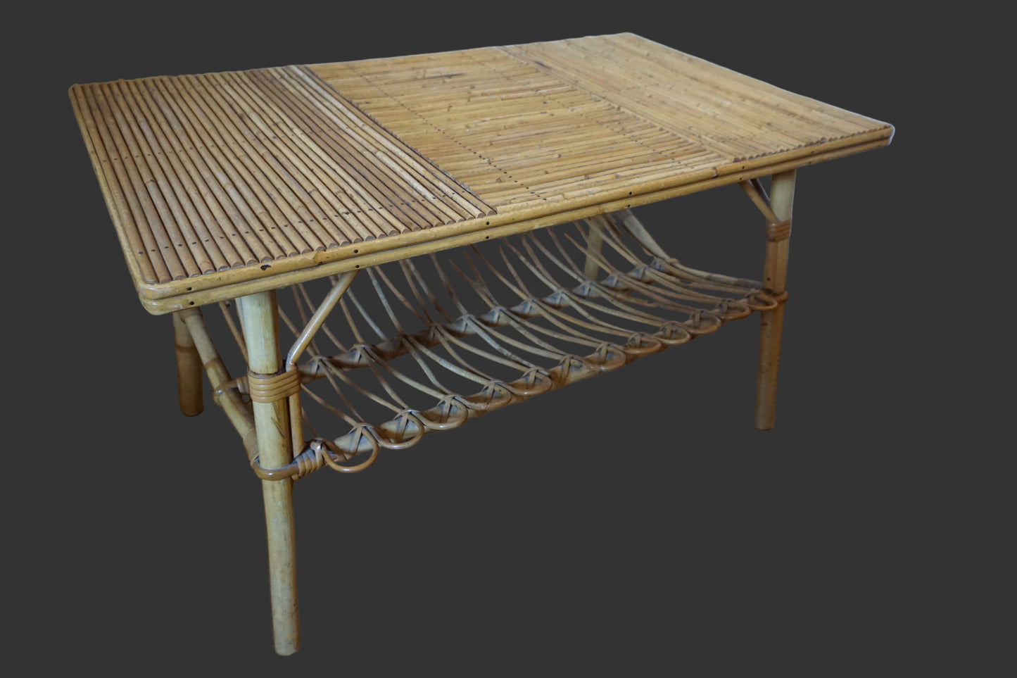 Table basse en rotin, années 60-70