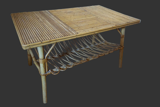 Table basse en rotin, années 60-70