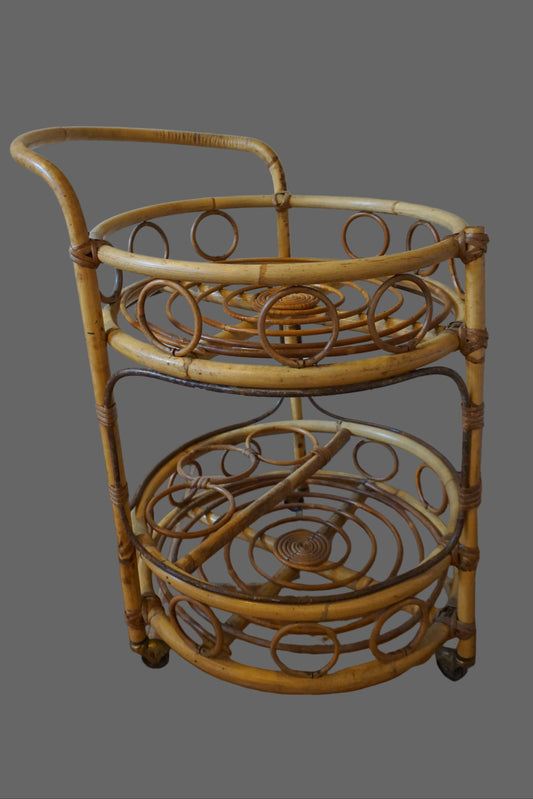 Desserte bar en rotin des années 70