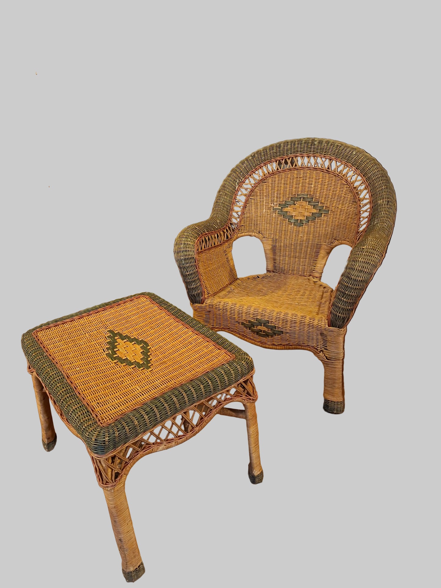 Fauteuil et ottomane en osier - années 20