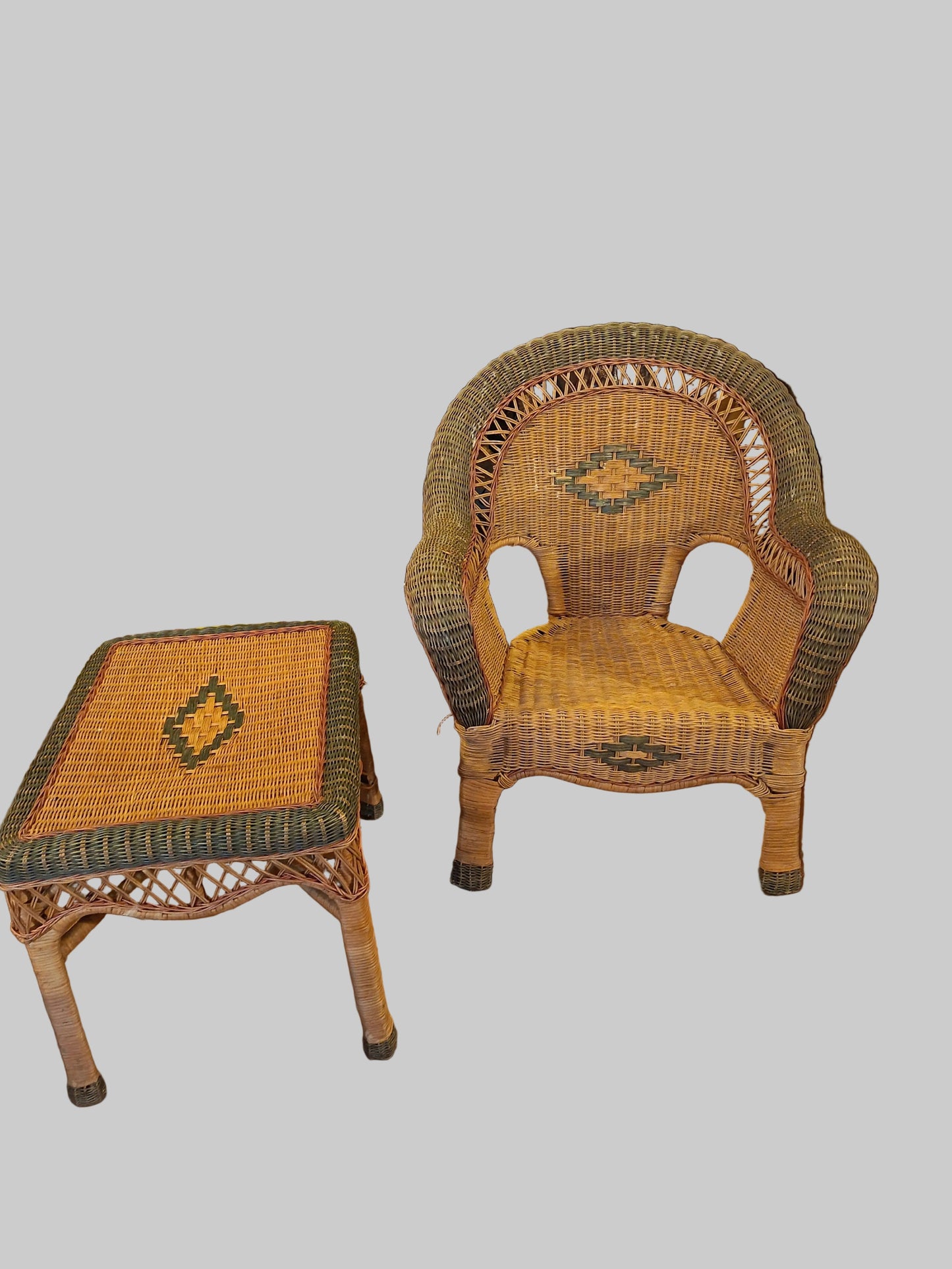 Fauteuil et ottomane en osier - années 20