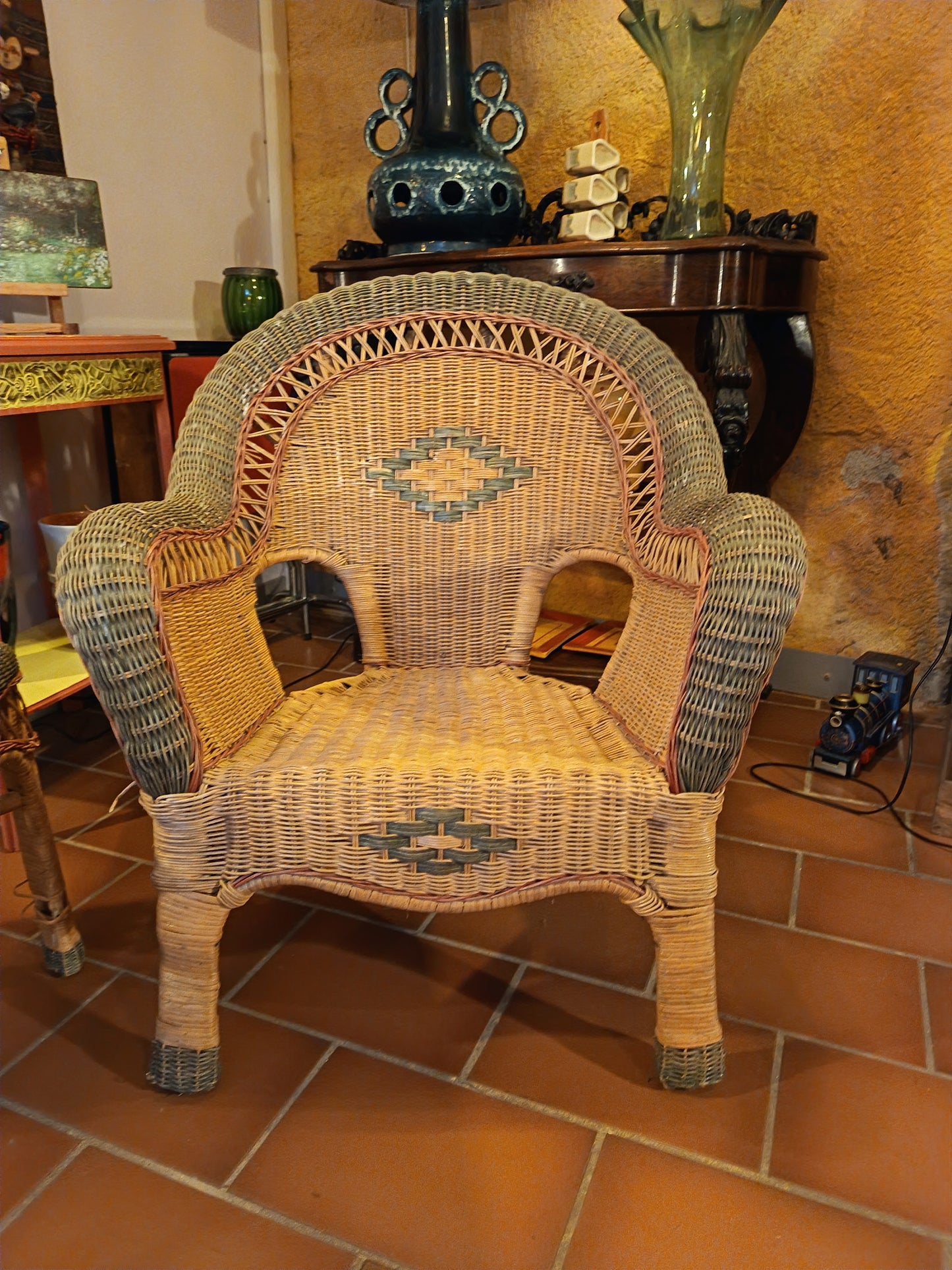 Fauteuil et ottomane en osier - années 20