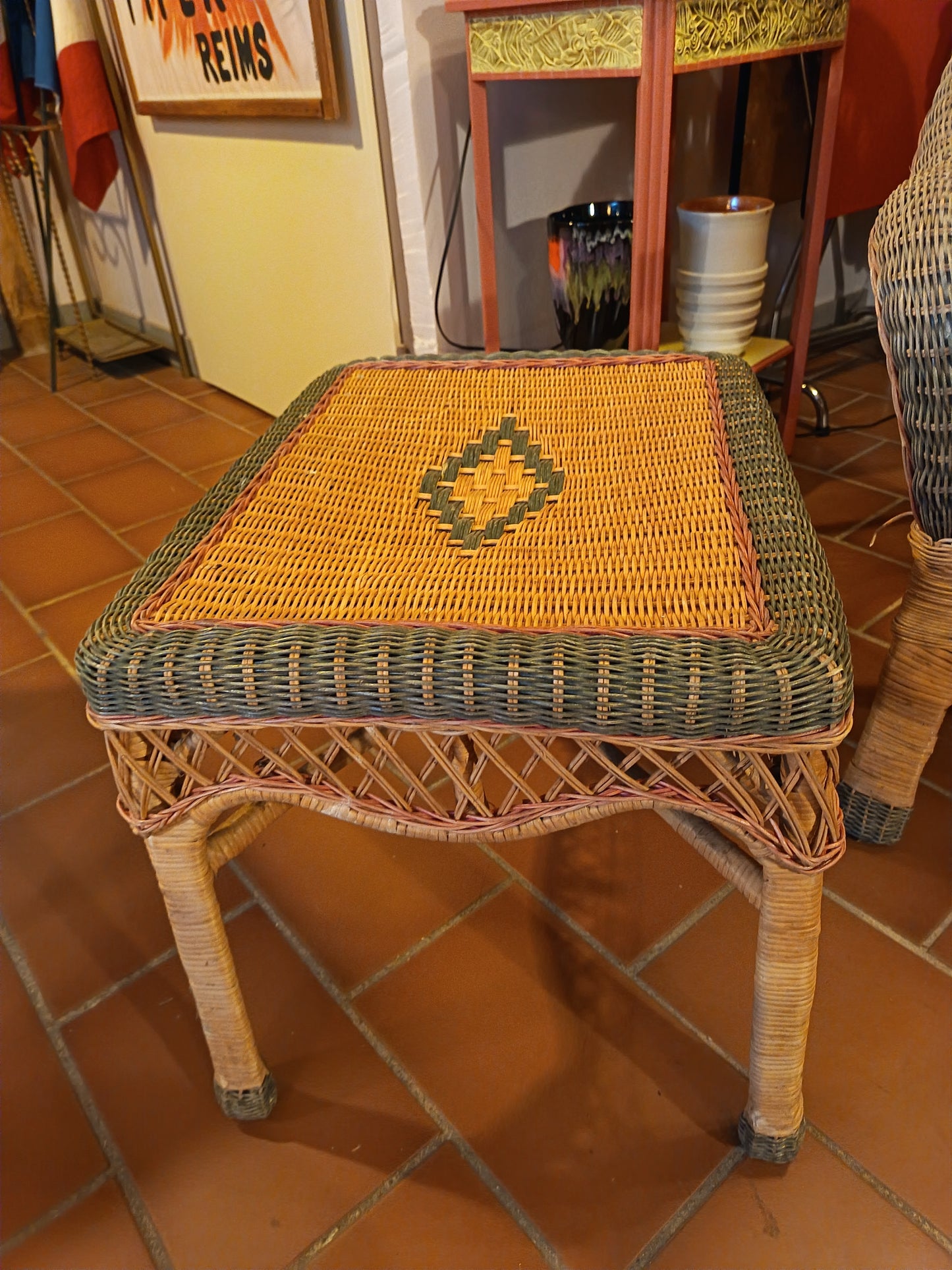 Fauteuil et ottomane en osier - années 20