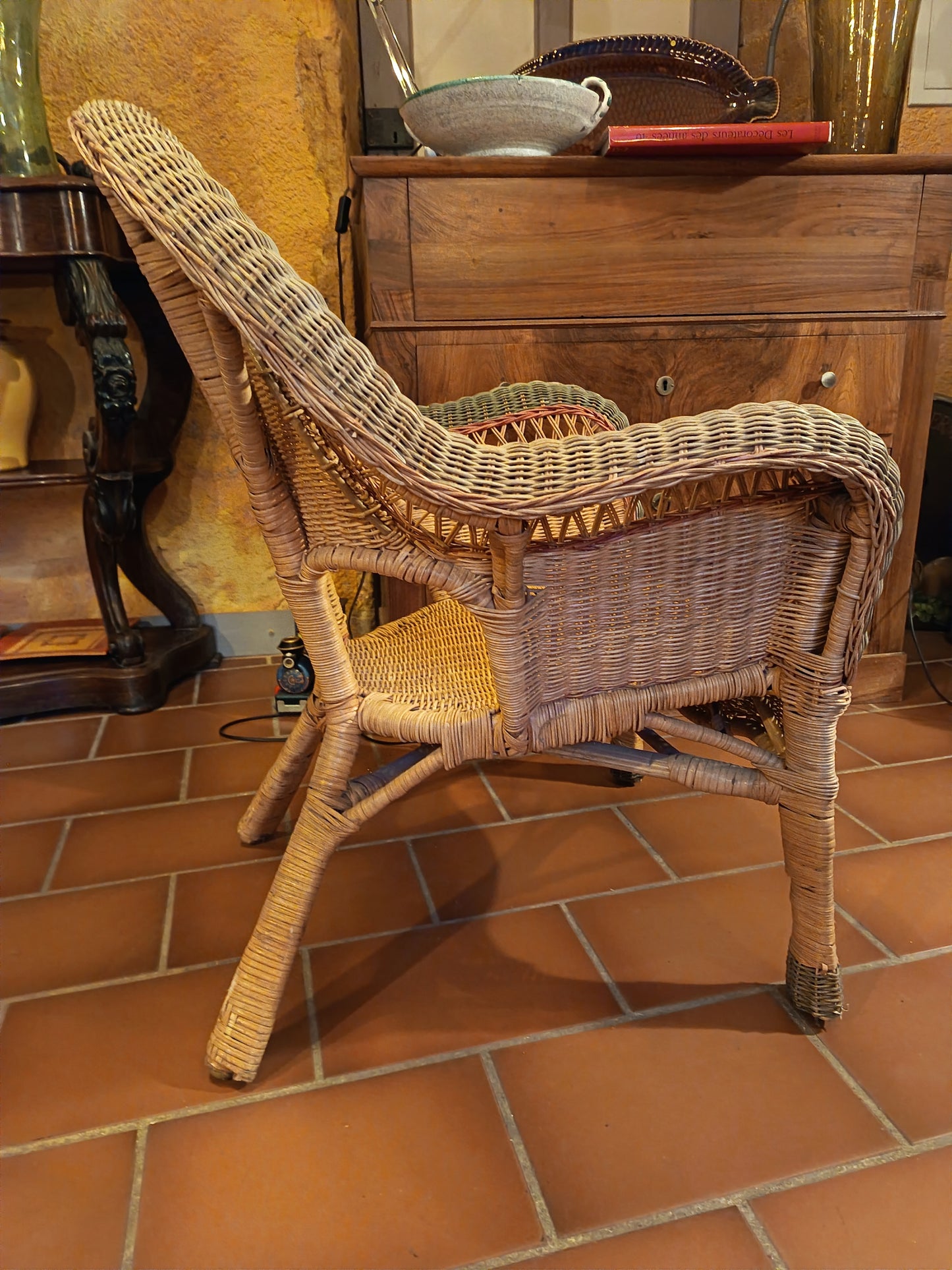 Fauteuil et ottomane en osier - années 20