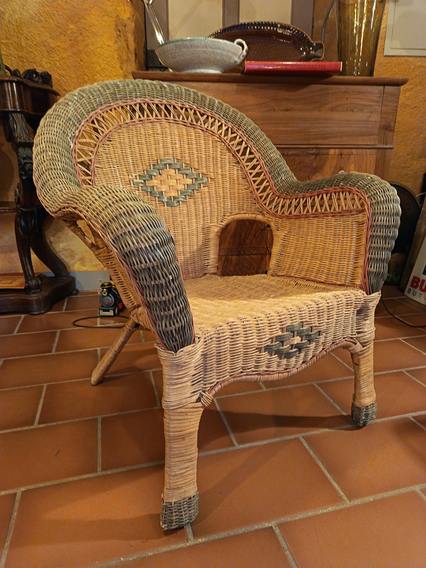 Fauteuil et ottomane en osier - années 20