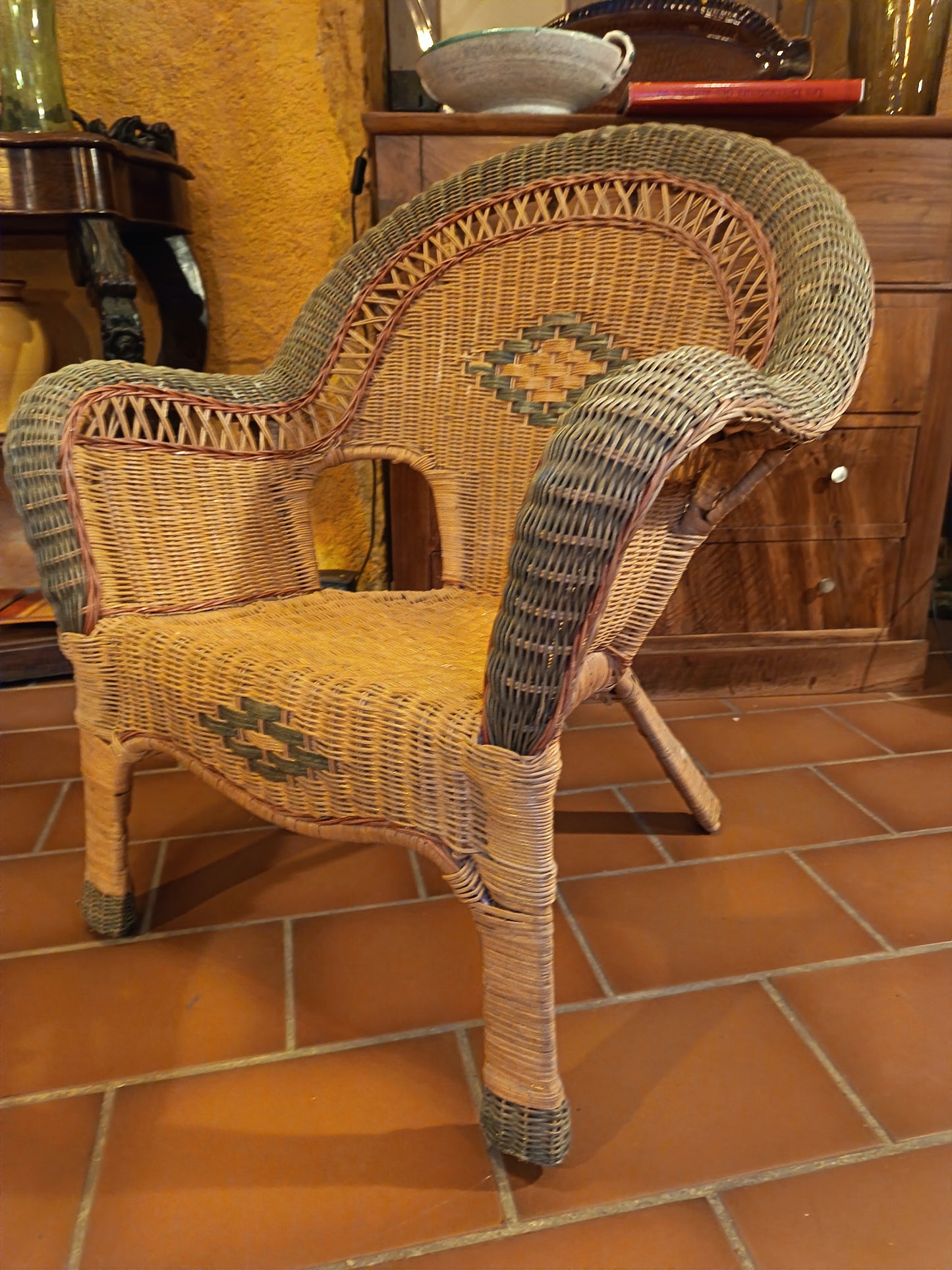 Fauteuil et ottomane en osier - années 20