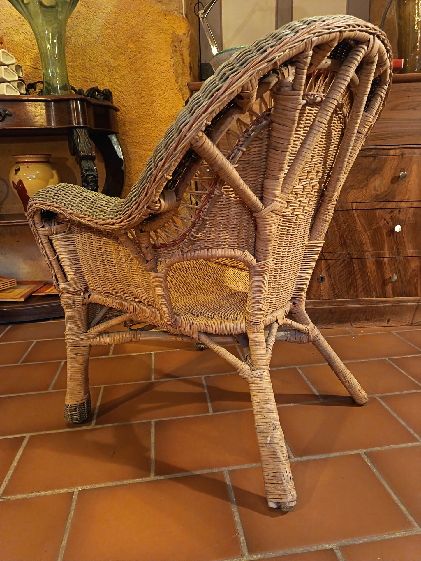 Fauteuil et ottomane en osier - années 20