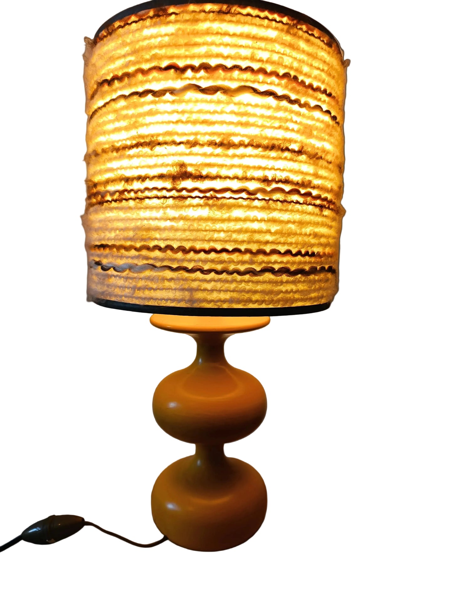 Lampe en bois tournée jaune - années 70