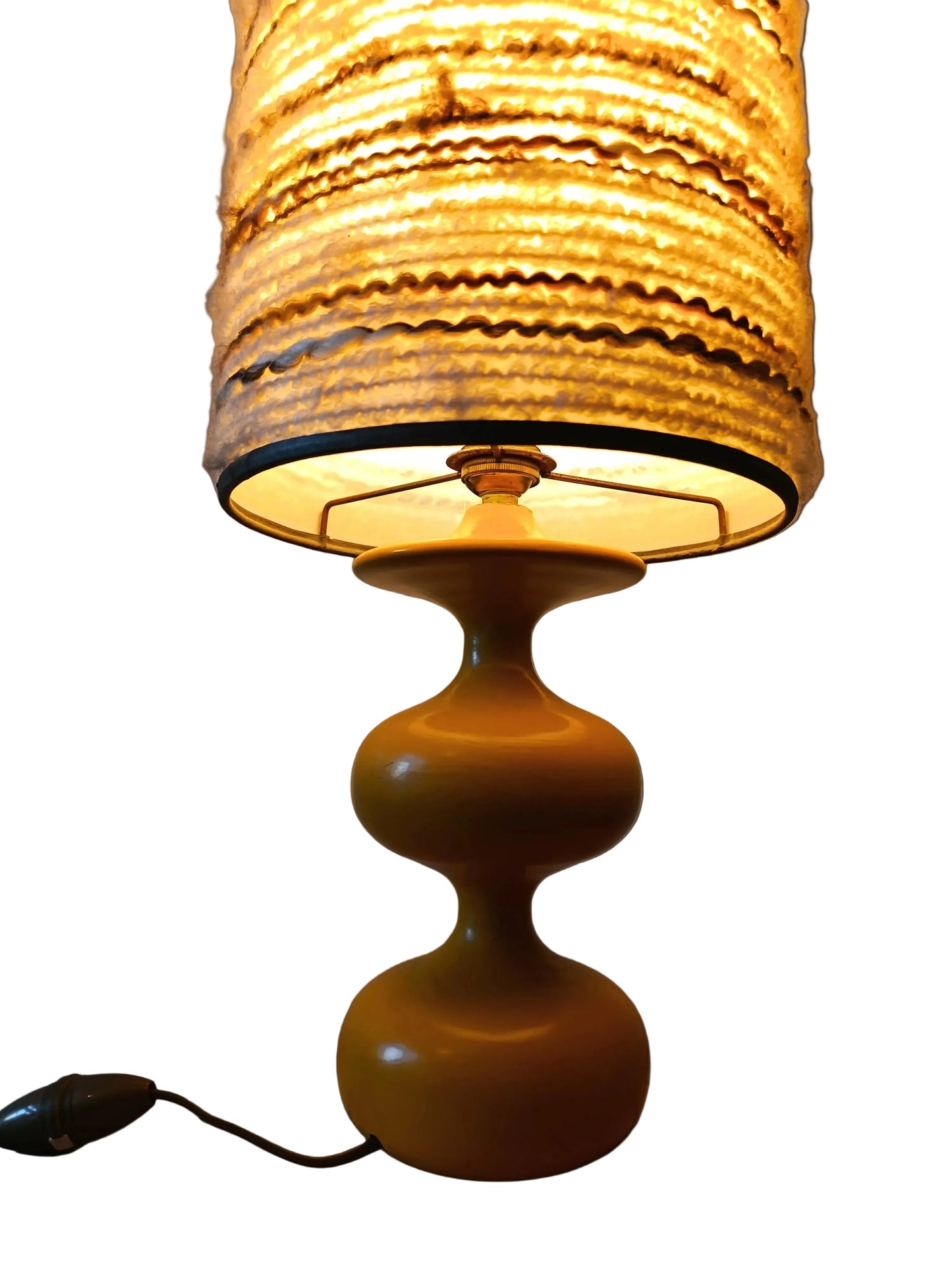 Lampe en bois tournée jaune - années 70