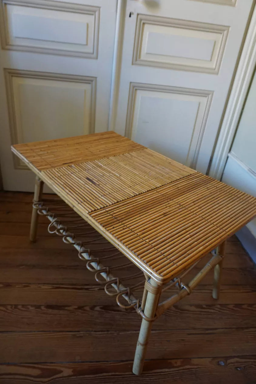 Table basse en rotin, années 60-70