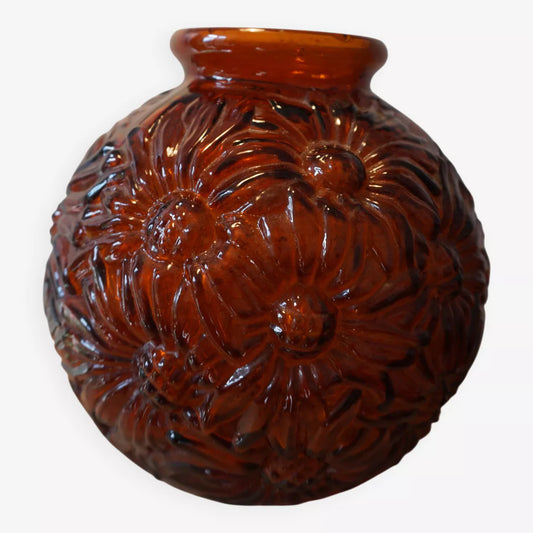 Vase boule Art déco en verre pressé